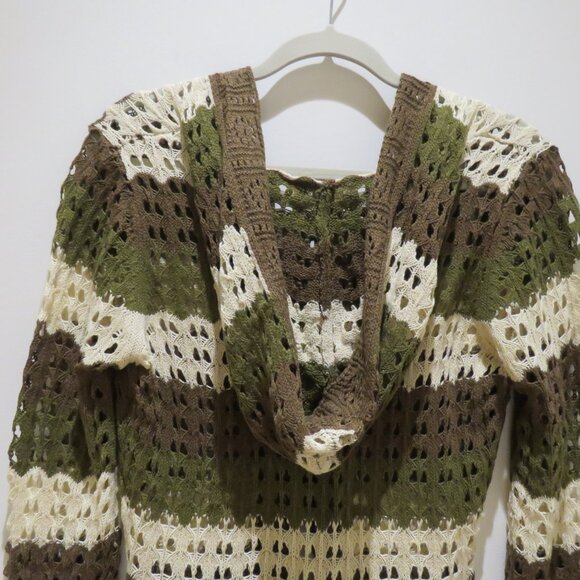 DOLLS KILL DELIA'S Striped Stunner Crochet Knit Cardigan Khaki Punk Goth NWT - Picture 13 of 15